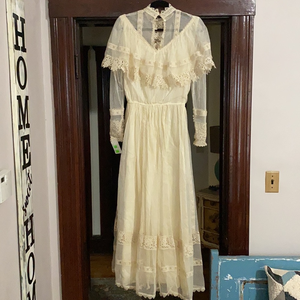 Vintage Prairie Wedding Dress Lace Cyreld Paris Parisian Handmade 40's-60's - Picture 5 of 17